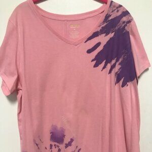 Tek Gear Essential Gear Pink w/Splashes of Purple Women V-Neck Tee. Sz. 1X